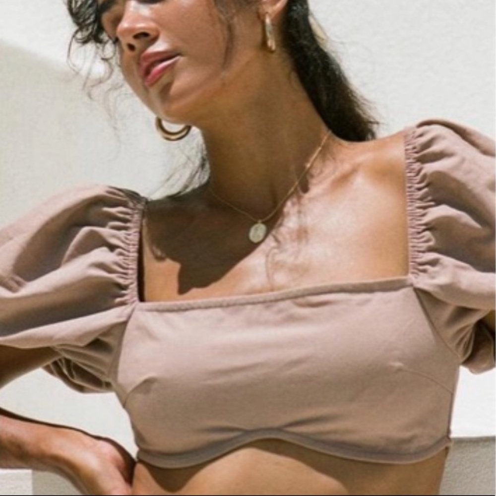 Nude Puff Sleeve Crop Top